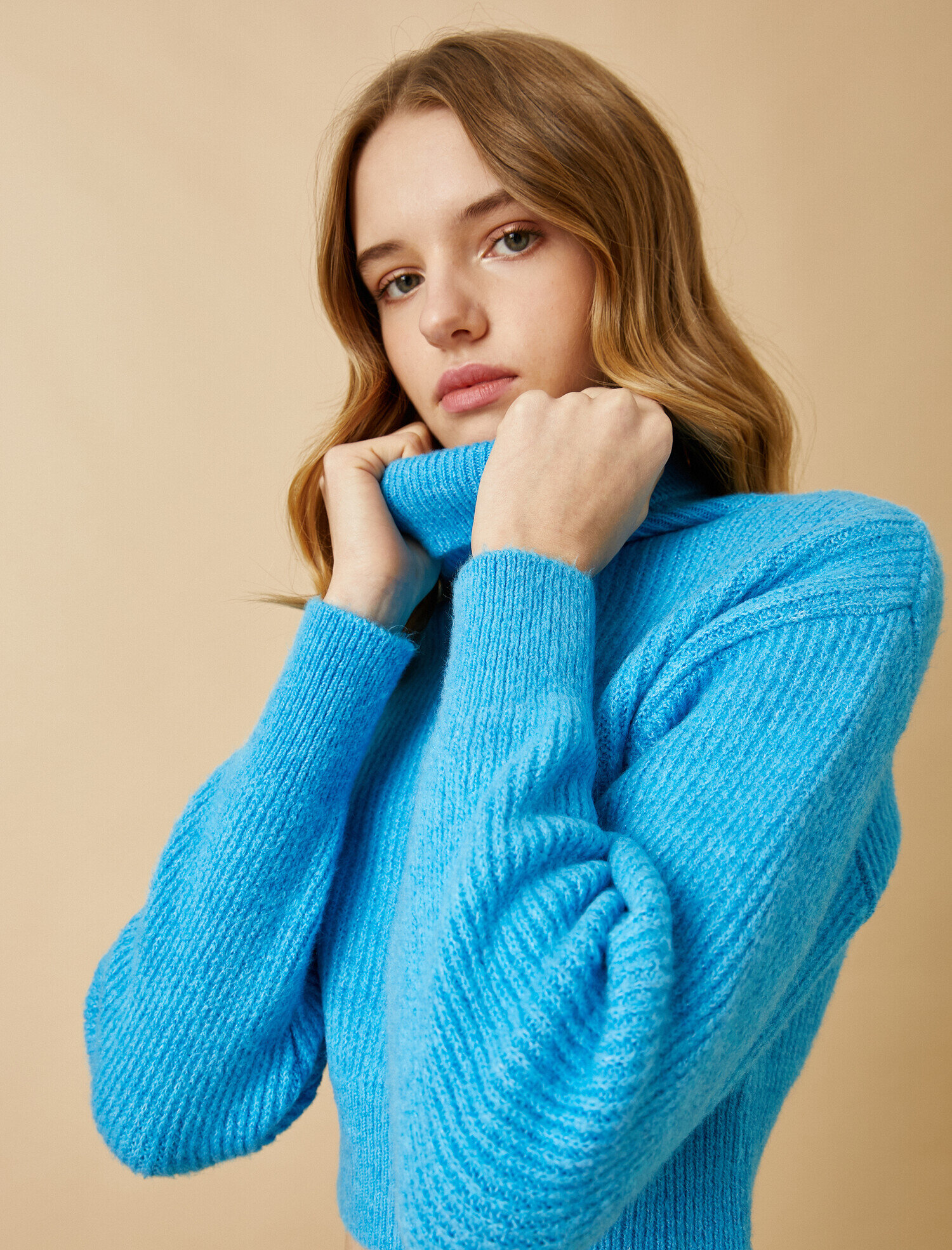   Crop Balıkçı Yaka Fitilli Triko Kazak