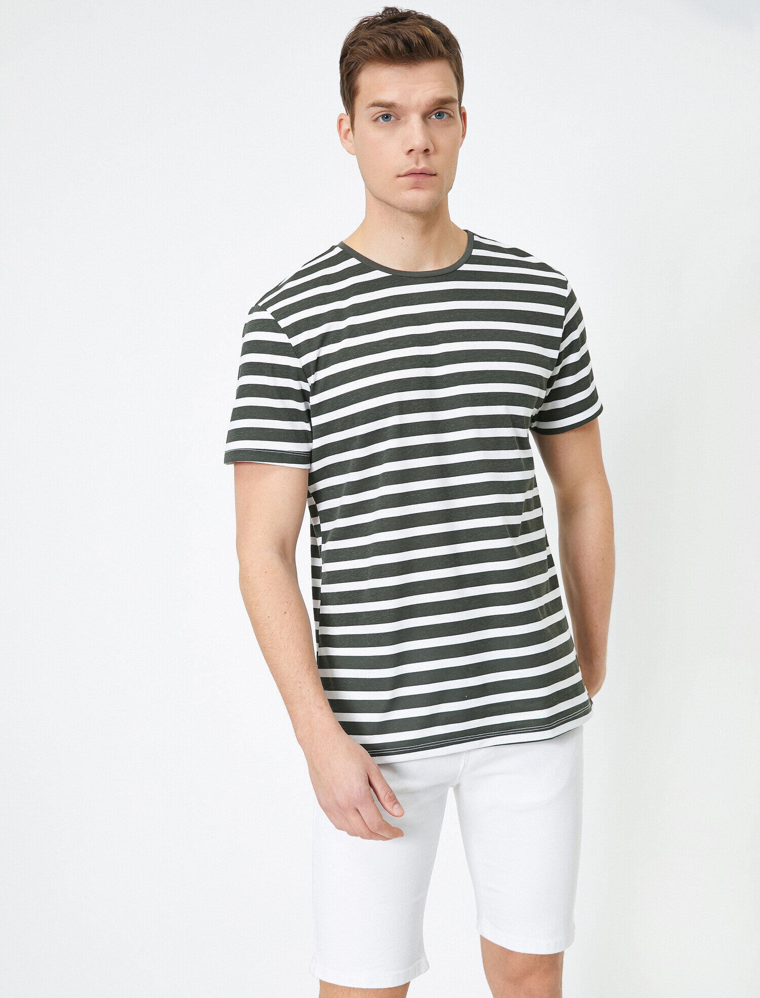   Bisiklet Yaka Kısa Kollu Çizgili Tişört