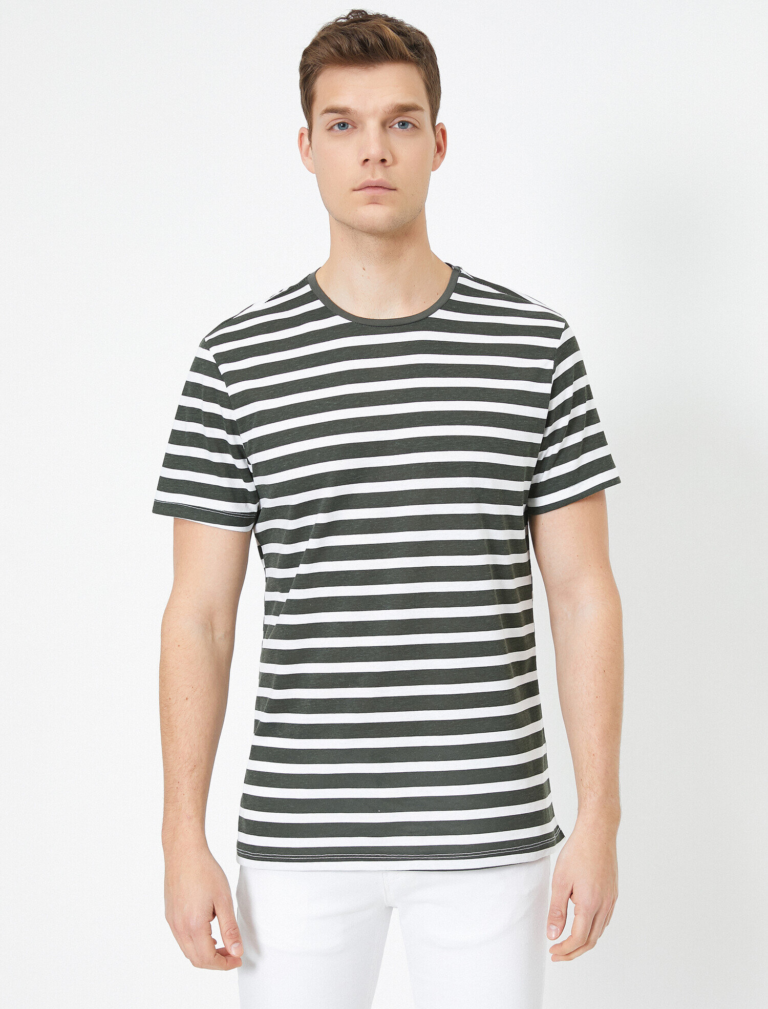   Bisiklet Yaka Kısa Kollu Çizgili Tişört