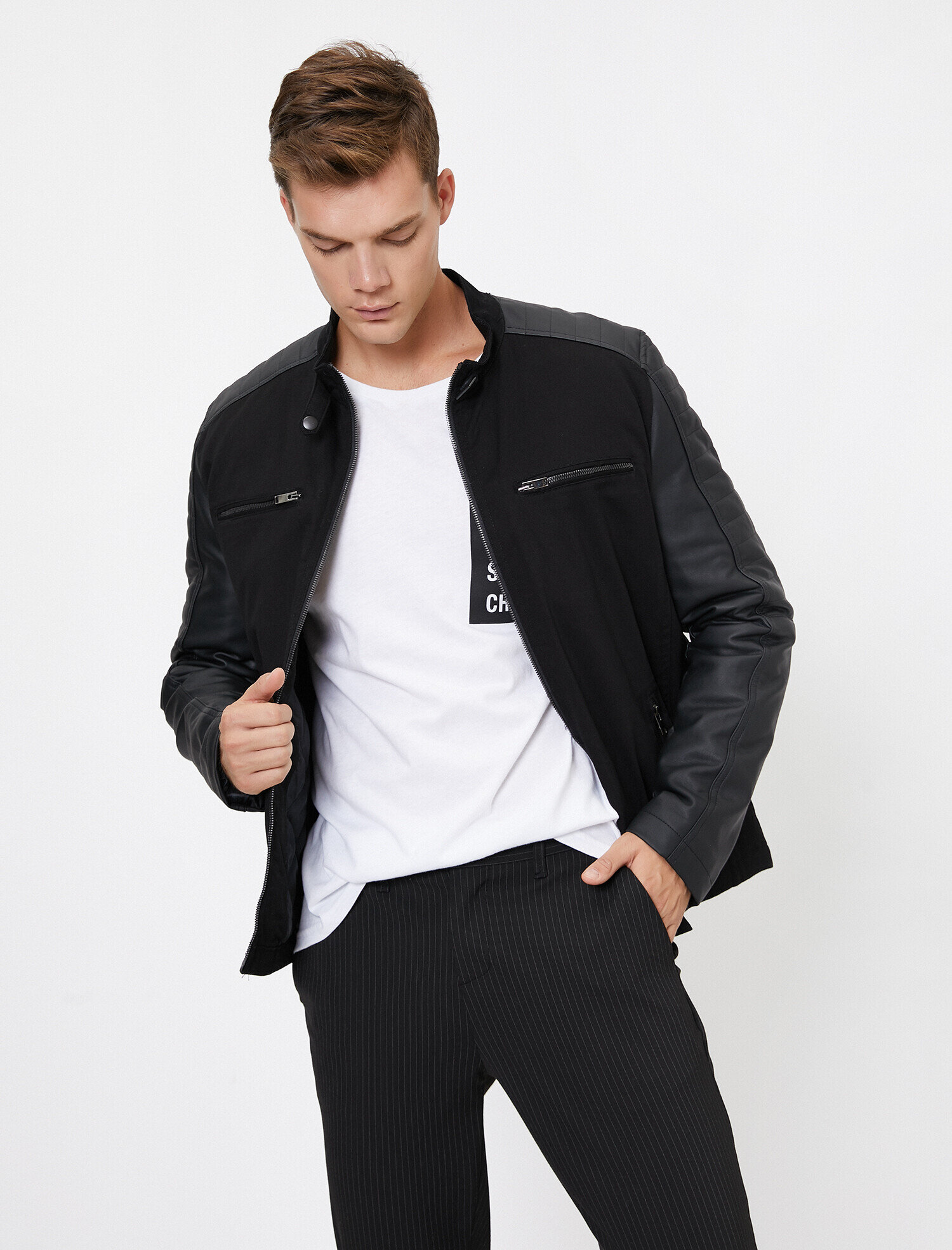   Deri Görünümlü Mont