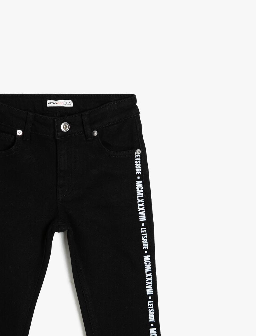  Erkek Çocuk Kot Pantolon Şerit Detaylı Pamuklu Cepli - Slim Jean