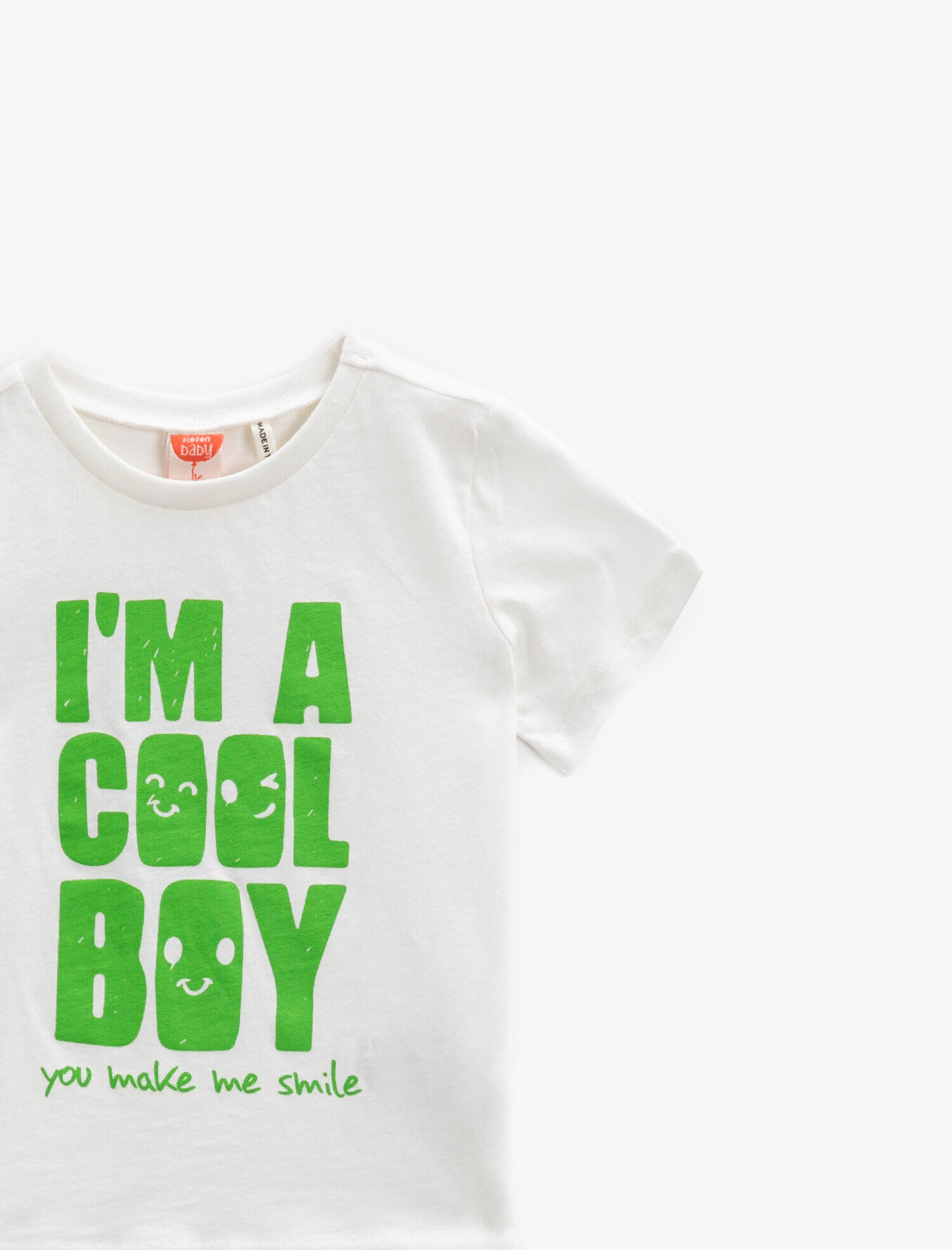  Erkek Bebek Kısa Kollu Tişört Yazılı Baskılı Pamuklu