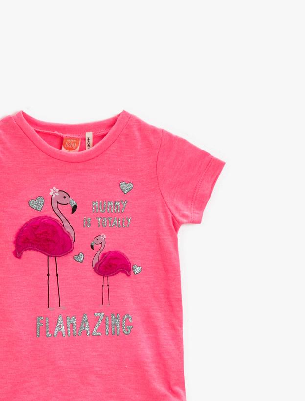  Flamingo Desenli Tişört Sloganlı