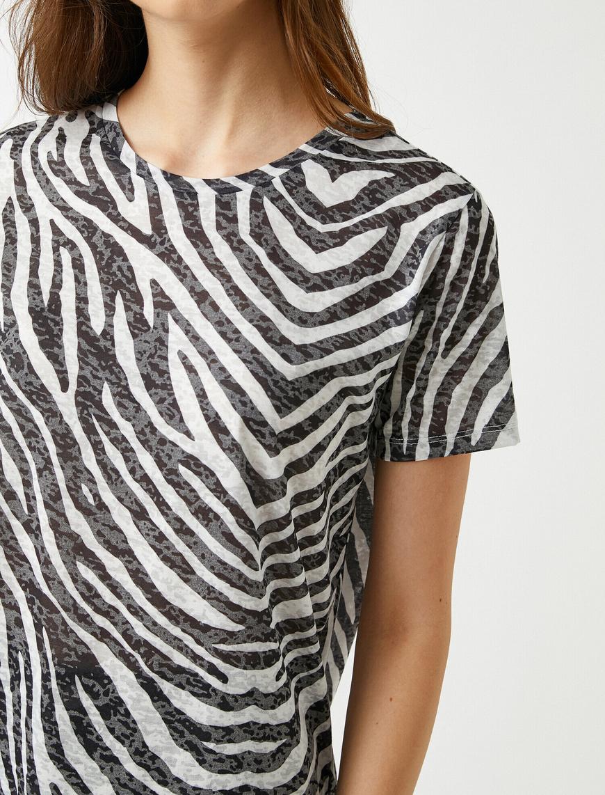 Kahve Kadın Zebra Desenli Tişört 2KAK13732EK | Koton