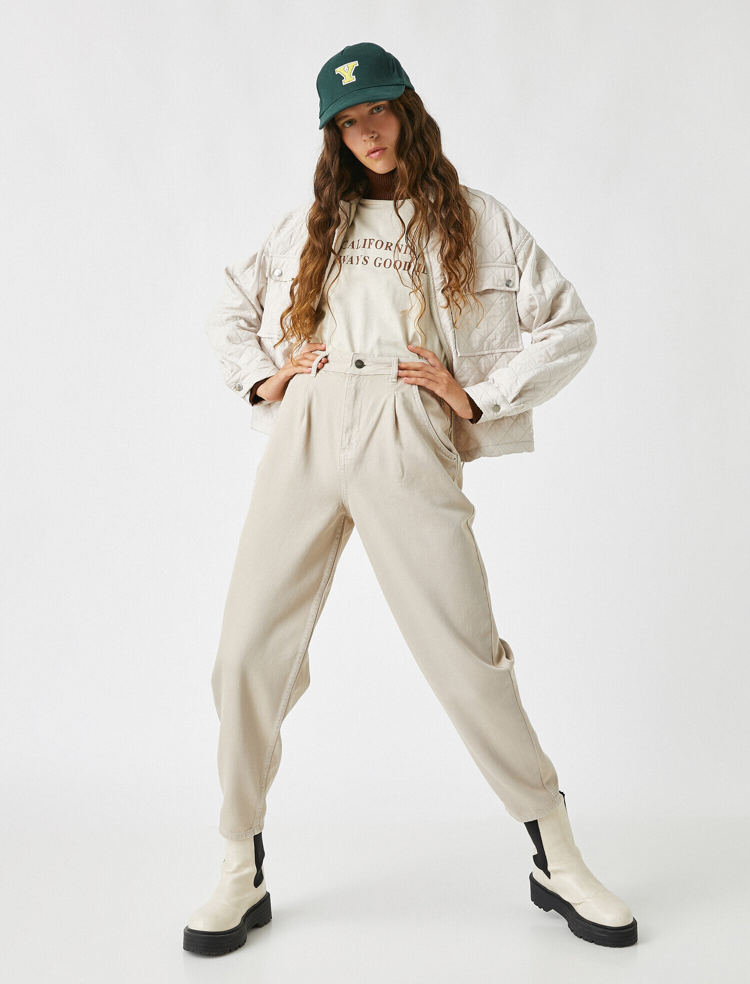  Yüksek Bel Pamuklu Slouchy Pantolon