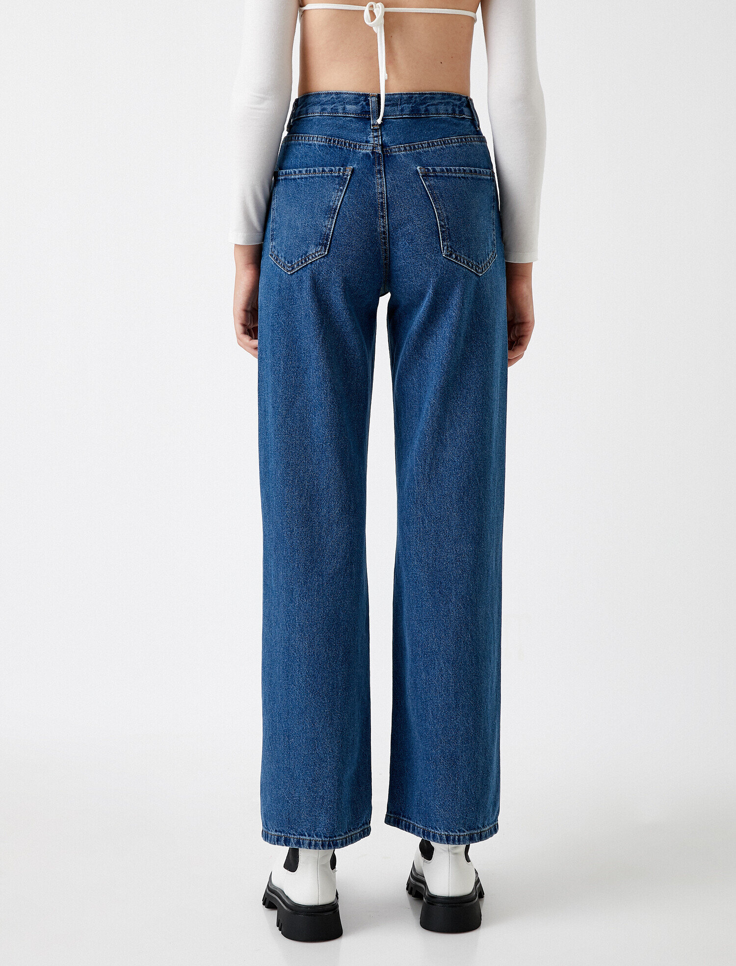   Bol Paça Yüksek Bel Dizi Yırtık Kot Pantolon - Bianca Jean