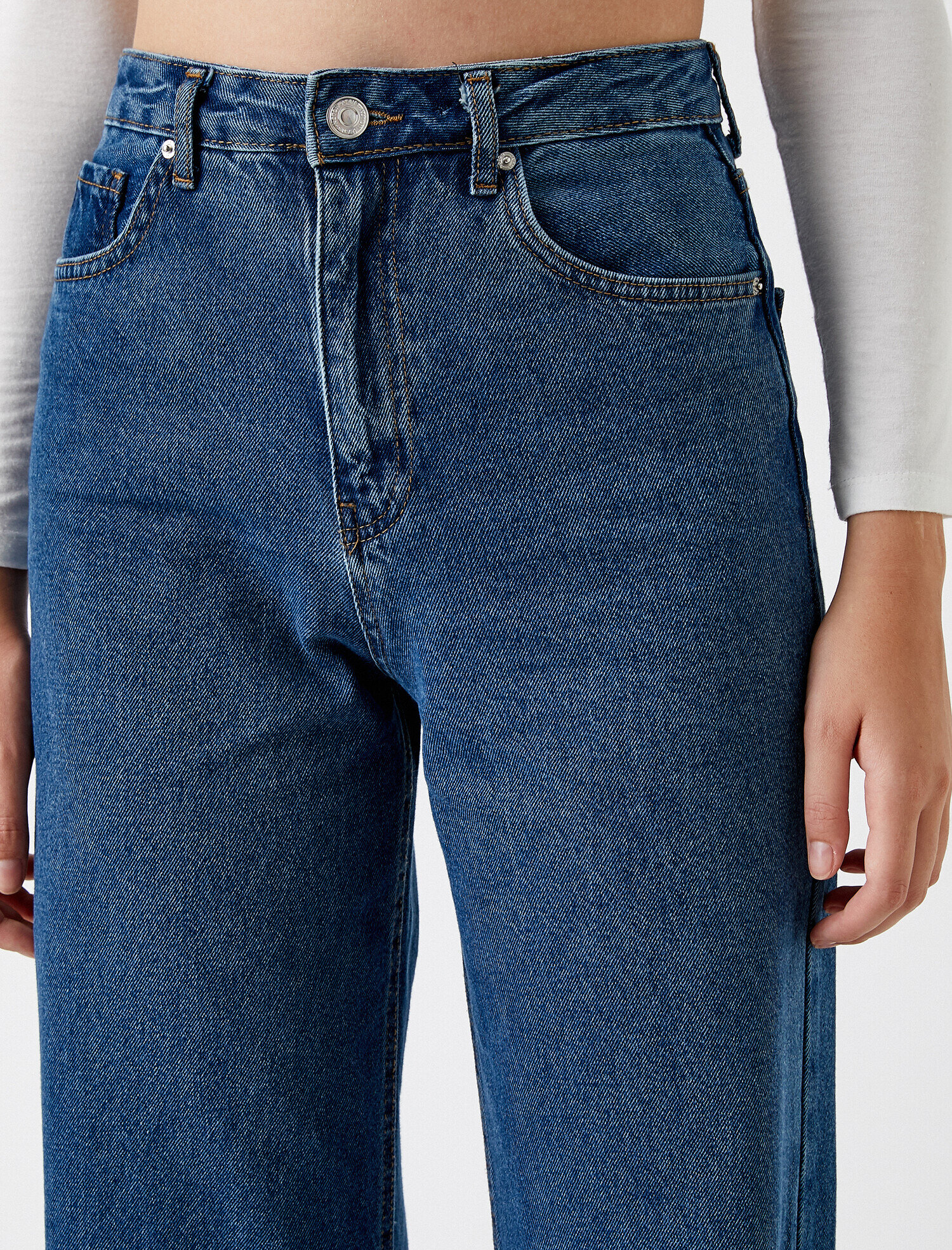   Bol Paça Yüksek Bel Dizi Yırtık Kot Pantolon - Bianca Jean