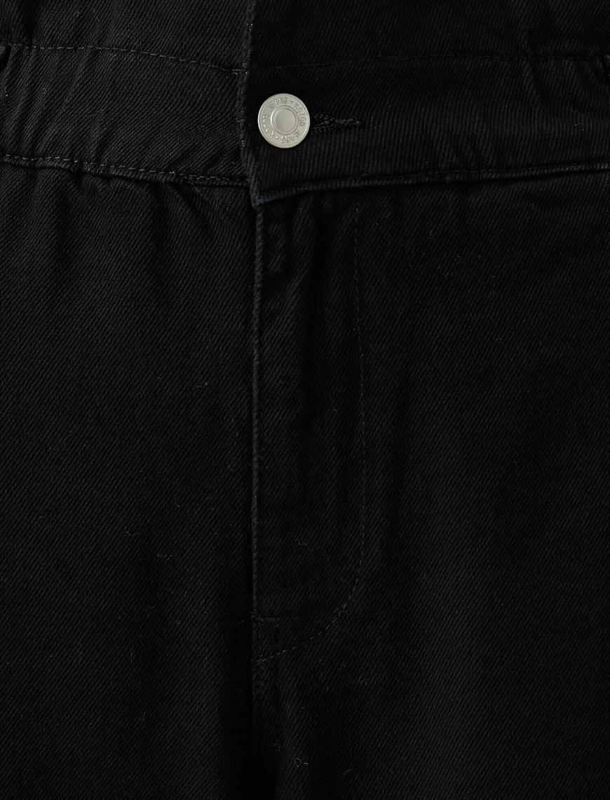   Yüksek Bel Rahat Kesim Beli Lastikli Kot Pantolon - Baggy Jean