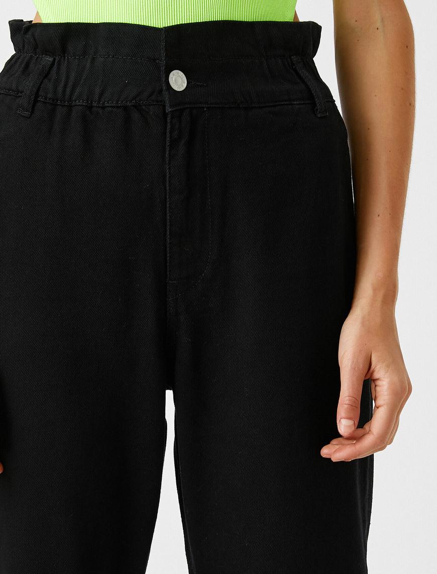   Yüksek Bel Rahat Kesim Beli Lastikli Kot Pantolon - Baggy Jean