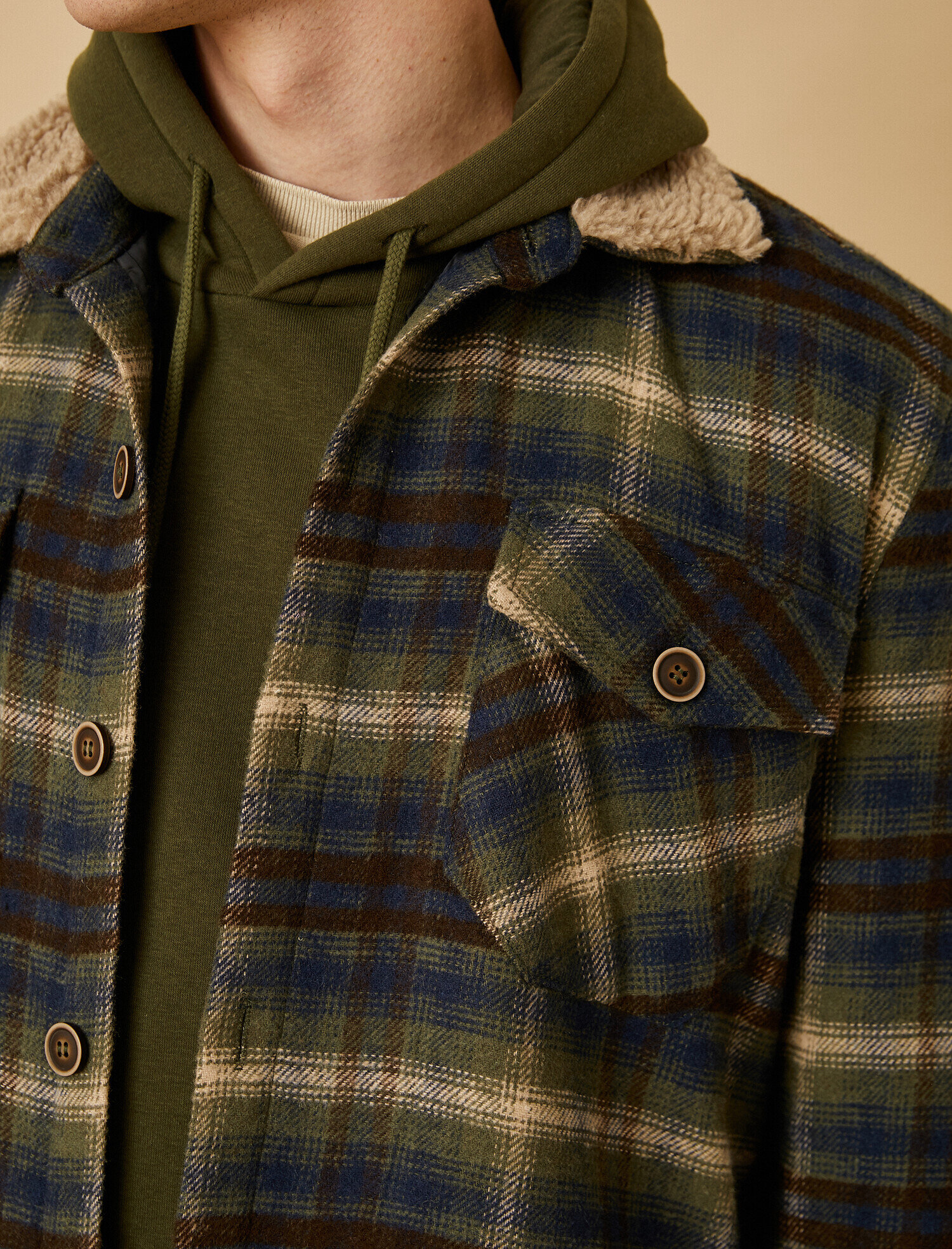 Yakası Suni Kürklü Ekose Mont