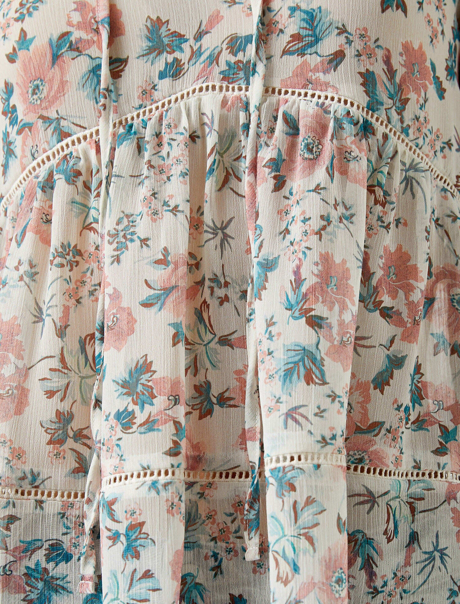   Desenli Viskon Bluz Uzun Kollu Bağlamalı Yaka