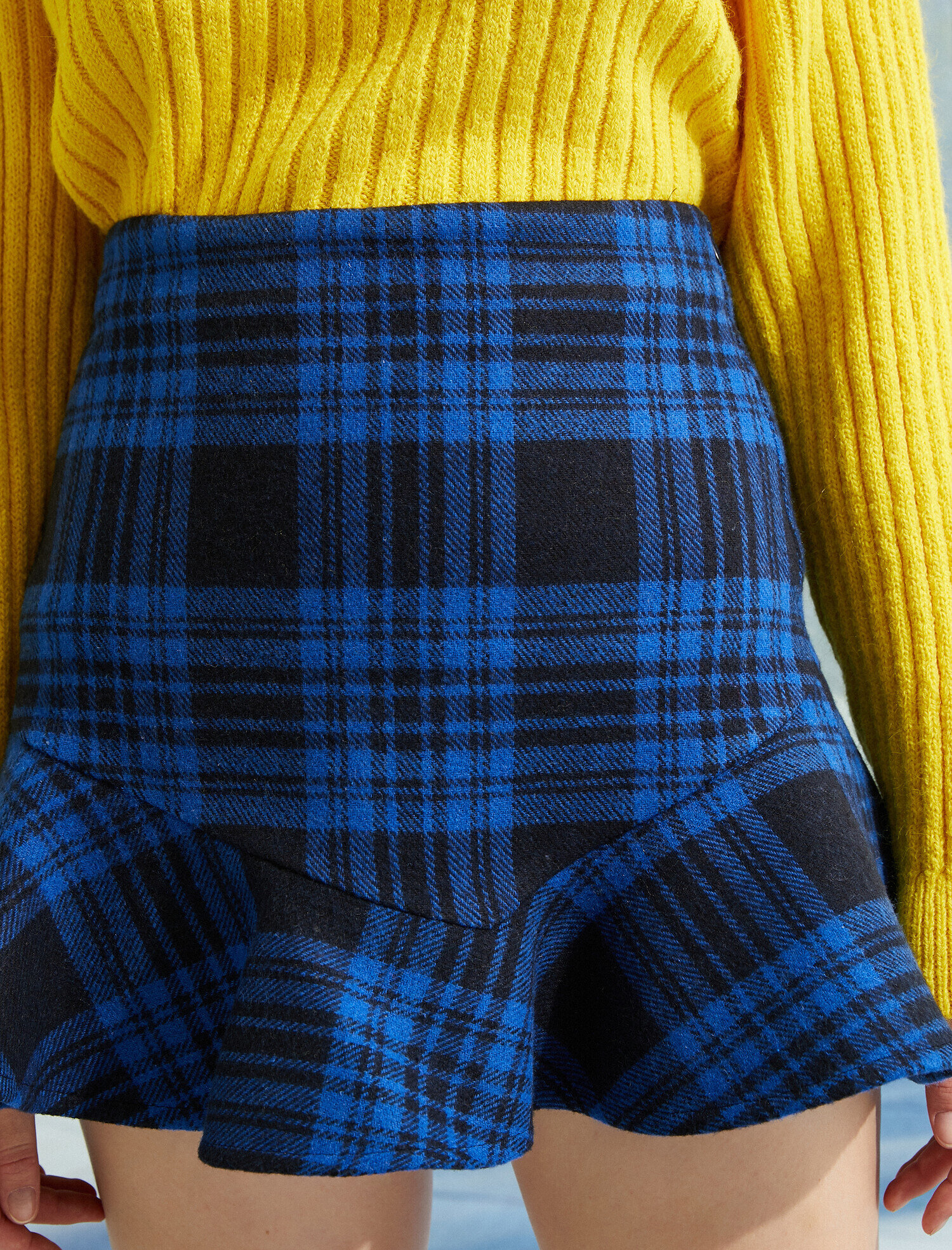   Ekoseli Yüksek Bel Volanlı Etek