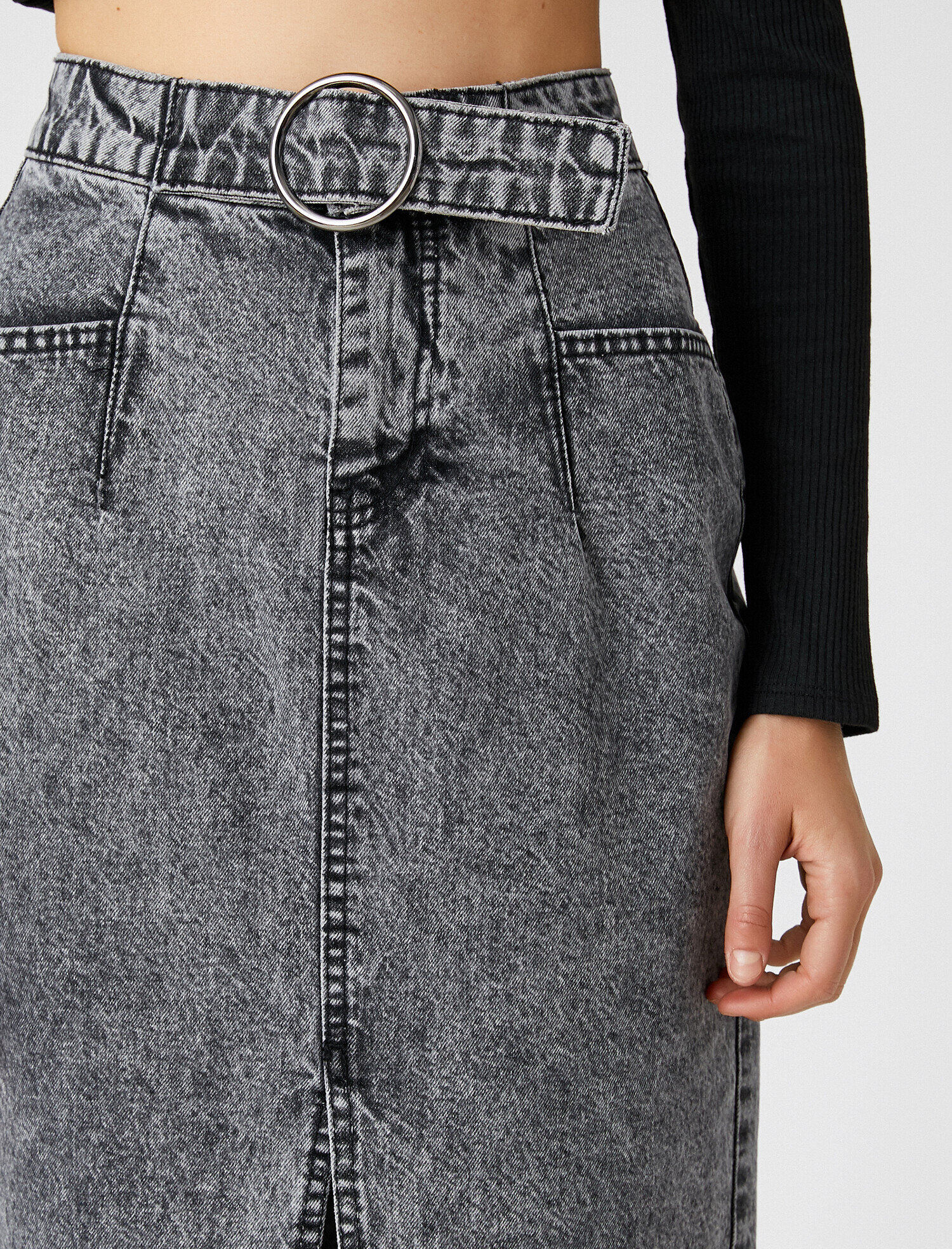   Yırtmaçlı Midi Kot Etek