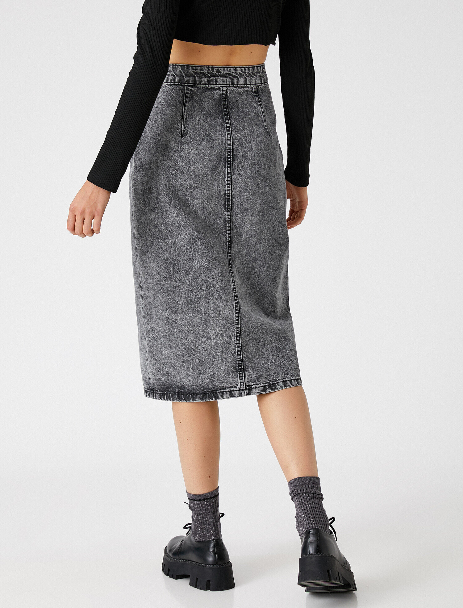   Yırtmaçlı Midi Kot Etek