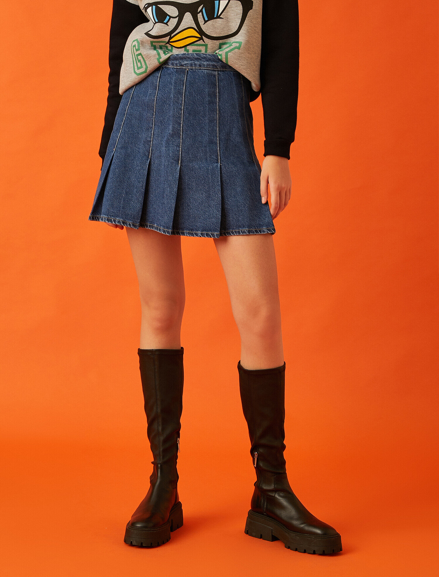   Pileli Mini Kot Etek