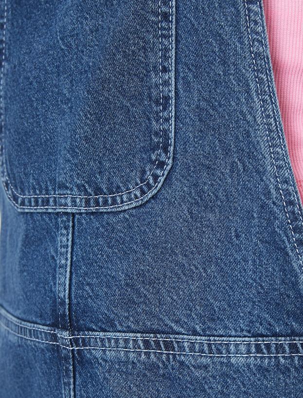  Cep Detaylı Kolsuz Midi Jean Elbise