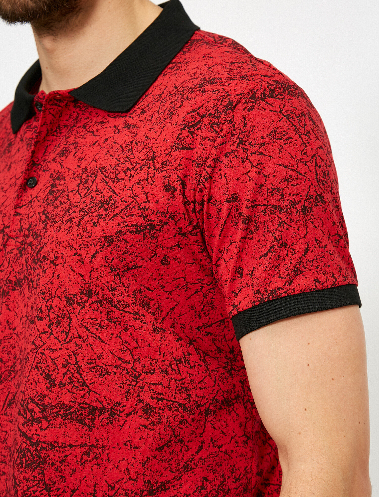 Polo Yaka Yıldız Desenli Süprem Kumaş Kontrast Yaka Slim Fit Tişört