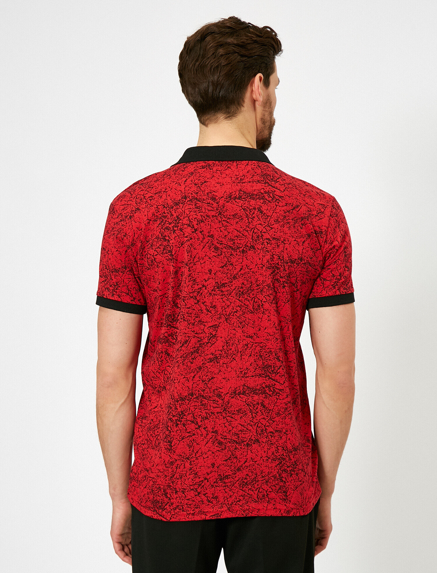 Polo Yaka Yıldız Desenli Süprem Kumaş Kontrast Yaka Slim Fit Tişört