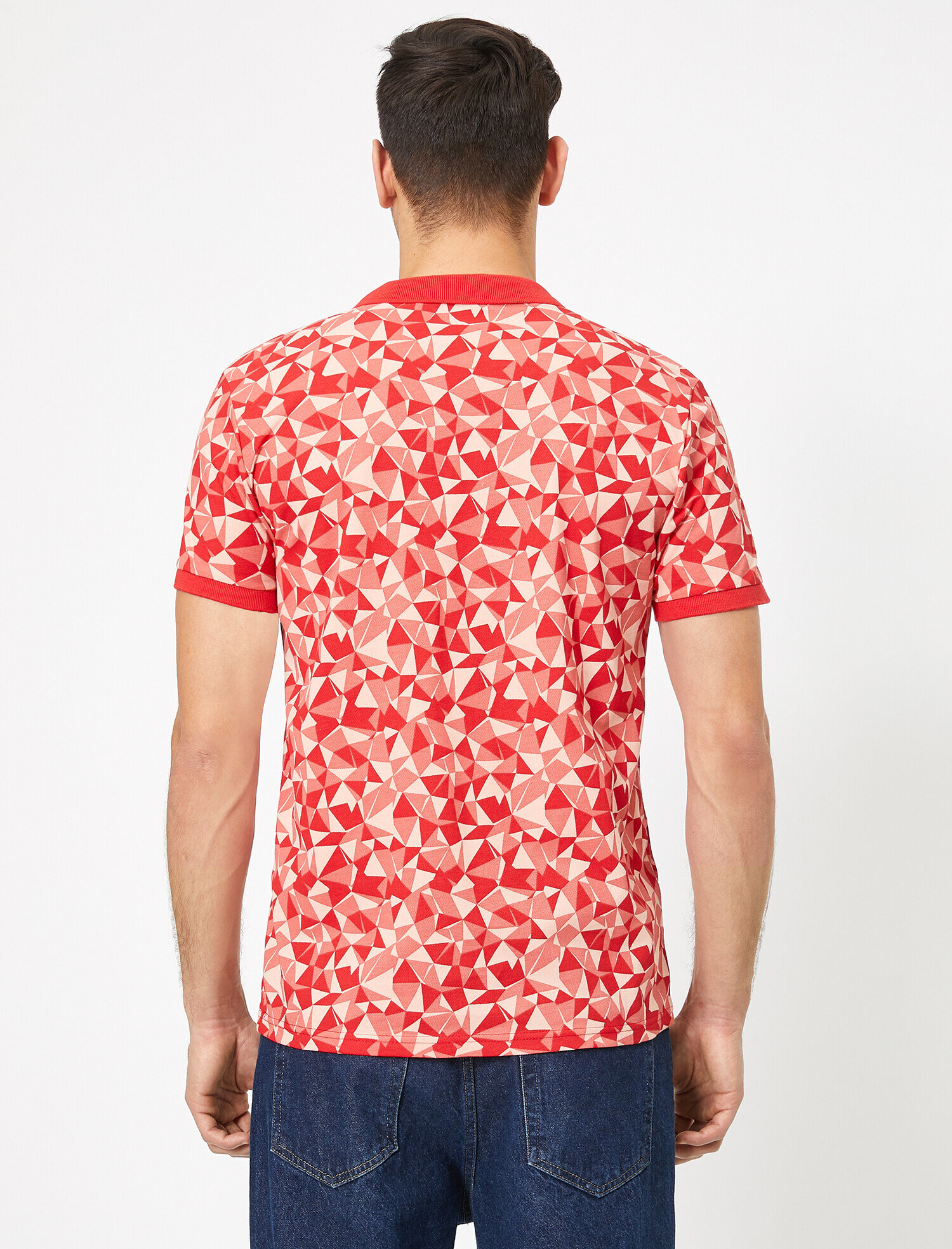 Polo Yaka Geometrik Desenli Pike Kumaş Slim Fit Tişört