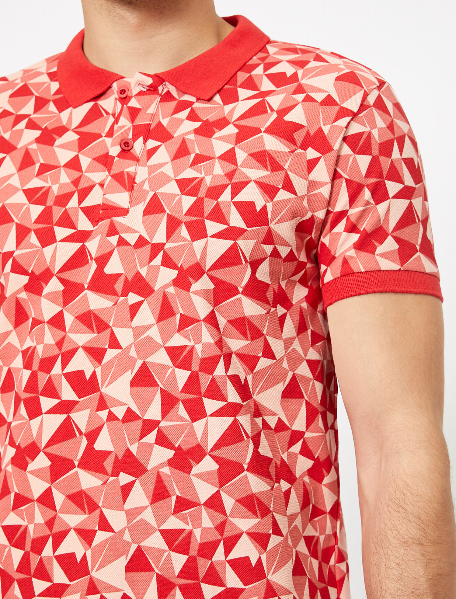 Polo Yaka Geometrik Desenli Pike Kumaş Slim Fit Tişört