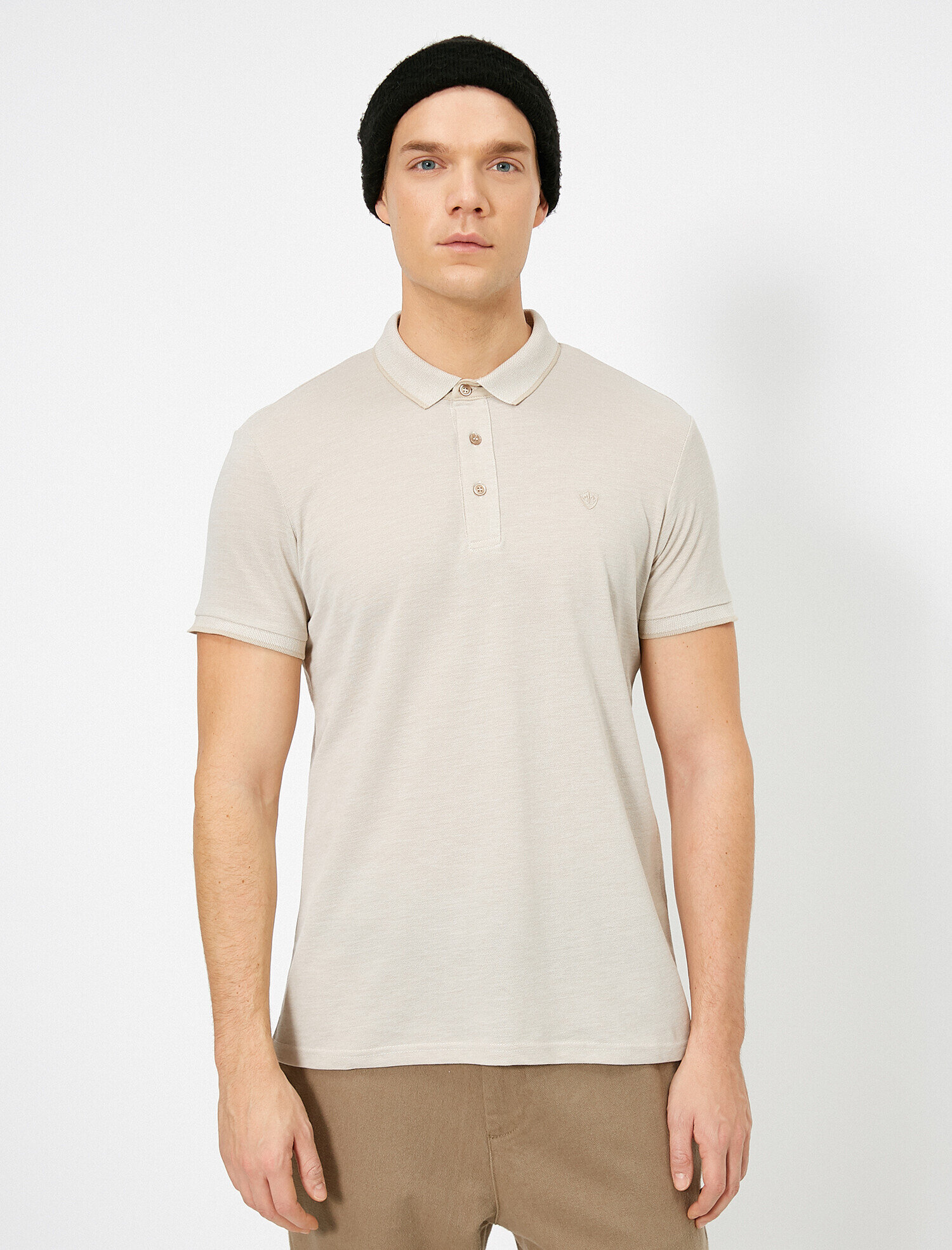  Polo Yaka İşleme Detaylı Desenli Kumaş Slim Fit Tişört