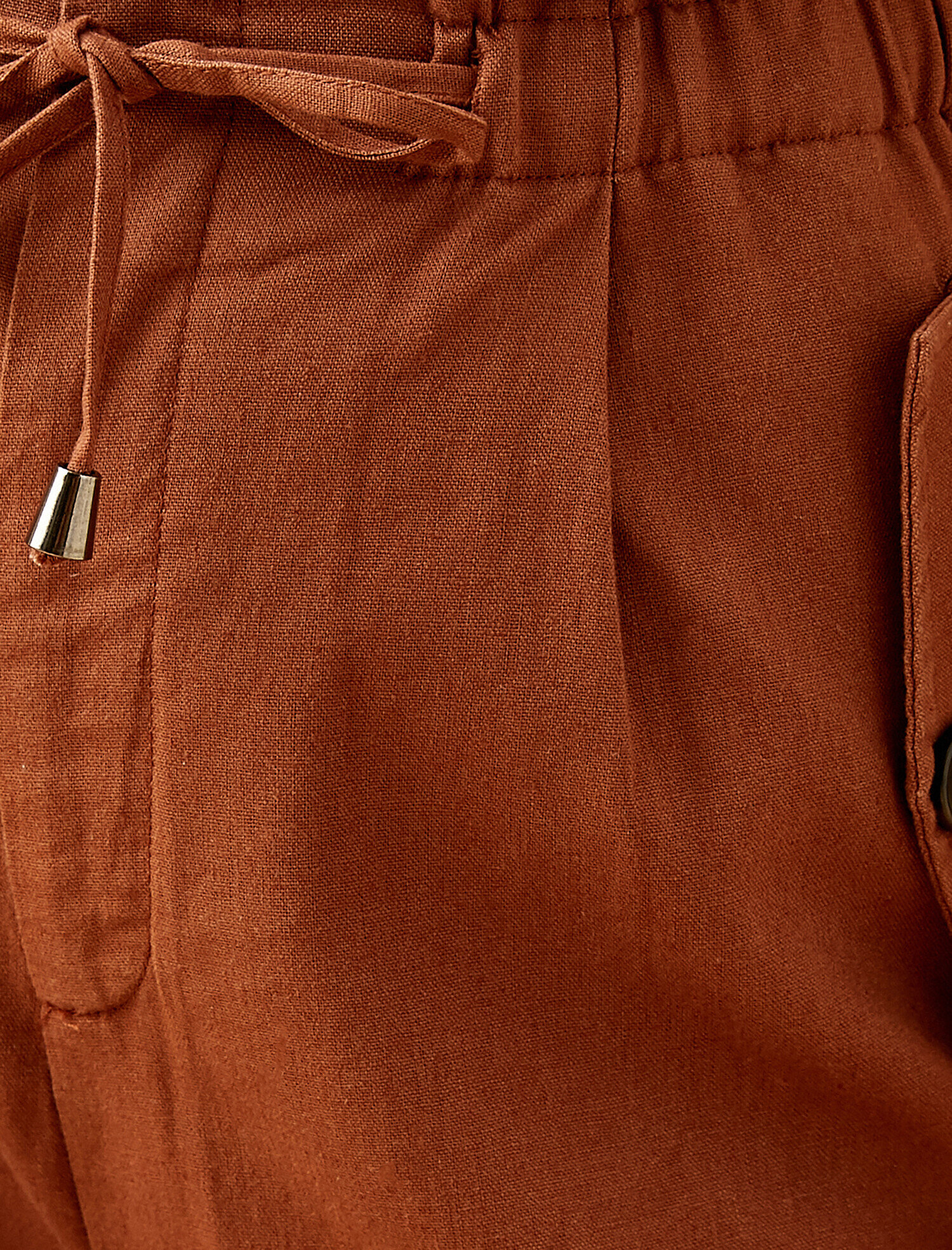   Belden Bağlamalı Pantolon Keten Karışımlı