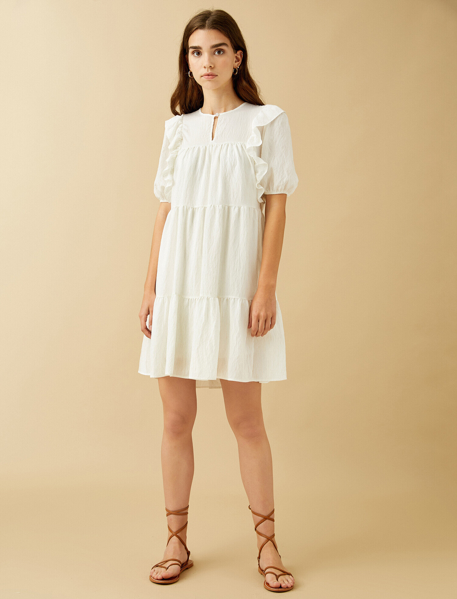   Fırfırlı Elbise Mini Kısa Kollu