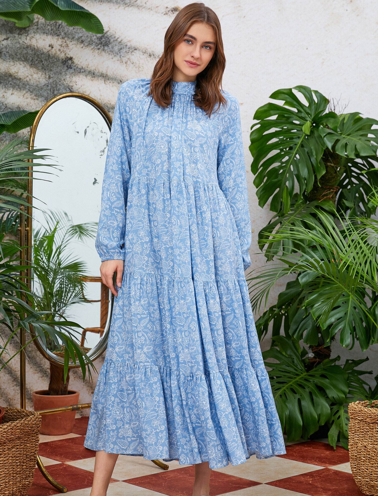   Desenli Elbise Uzun Kollu