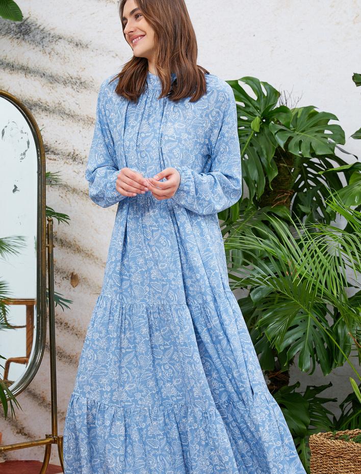  Desenli Elbise Uzun Kollu