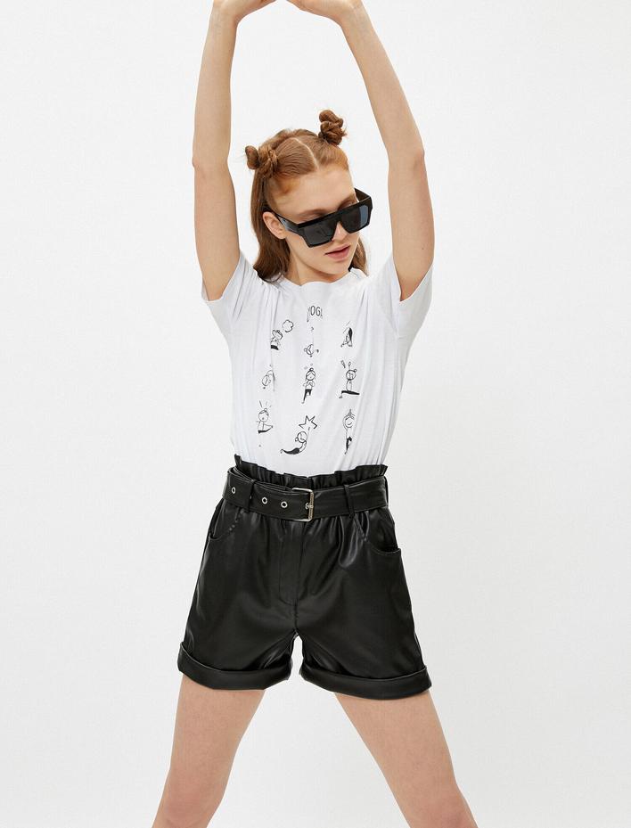  Baskılı Tişört Yoga Temalı Pamuklu