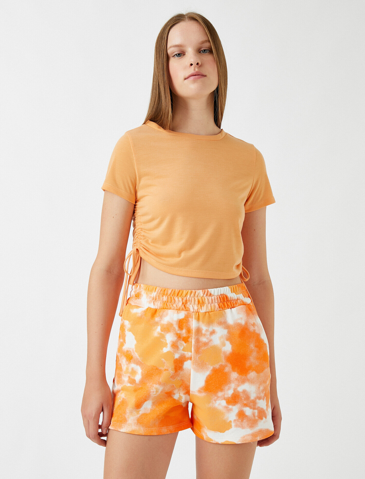   Crop Tişört Bağlamalı Bisiklet Yaka Kısa Kollu