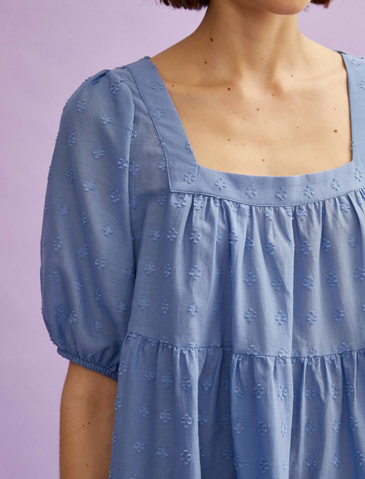   Balon Kol Elbise Pamuklu Kısa Kollu