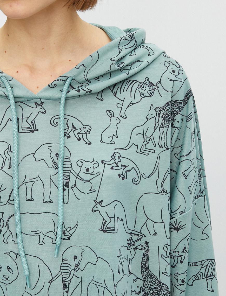   Baskılı Kapüşonlu Elbise Oversize