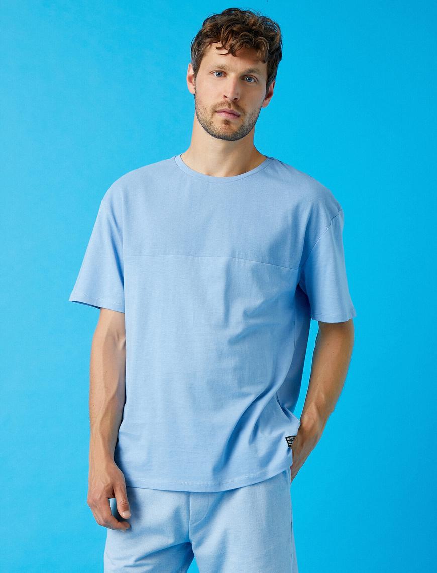 Mavi Erkek Bisiklet Yaka Tişört Pamuklu Oversize 1YAM12386HK | Koton