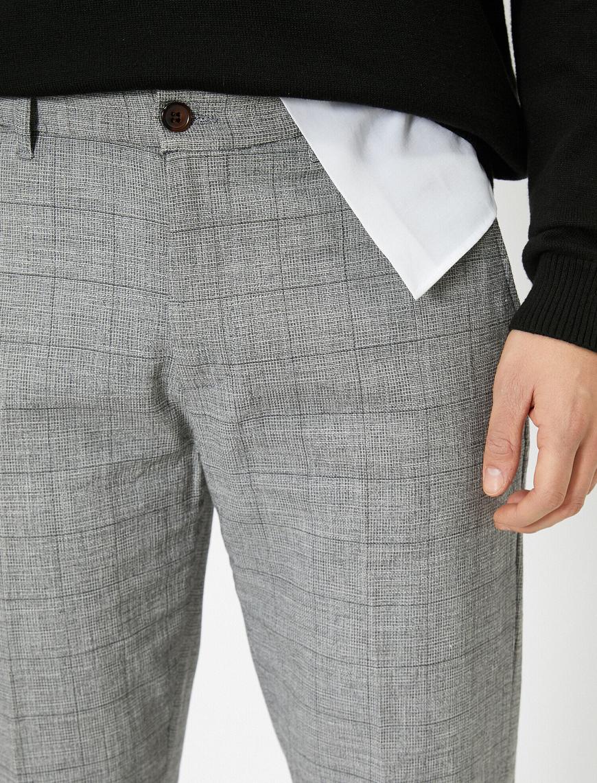   Cep Detaylı Slim Fit Kareli Pantolon