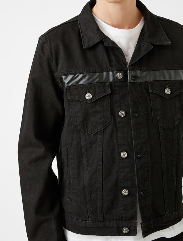   Düğmeli Suni Deri Detaylı Pamuklu Jean Ceket