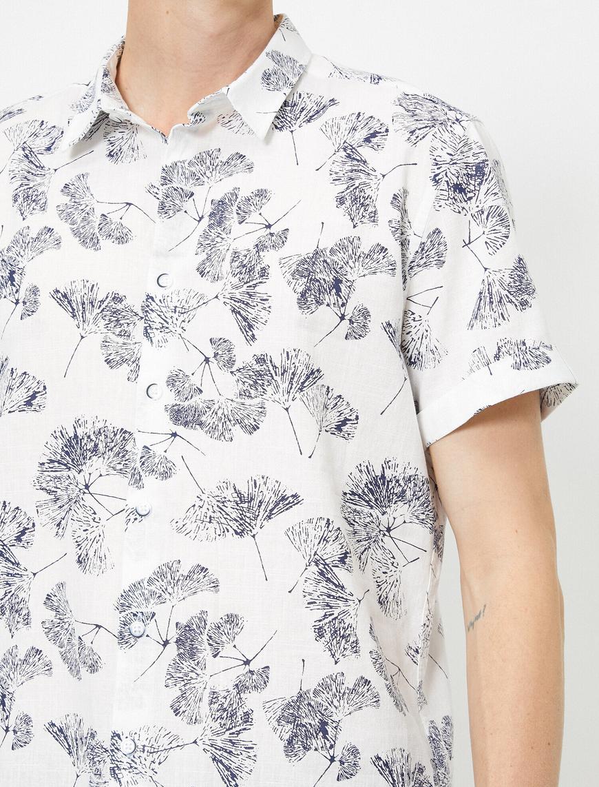   Çiçek Desenli Pamuklu Kısa Kollu Slim Fit Gömlek