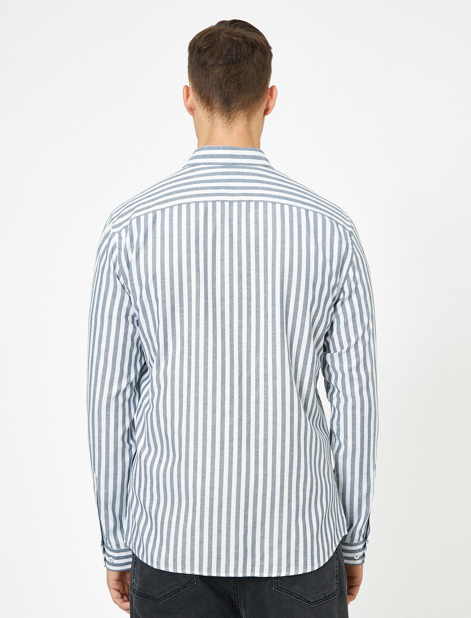   Düğmeli Yaka Çizgili Slim Fit Casual Gömlek