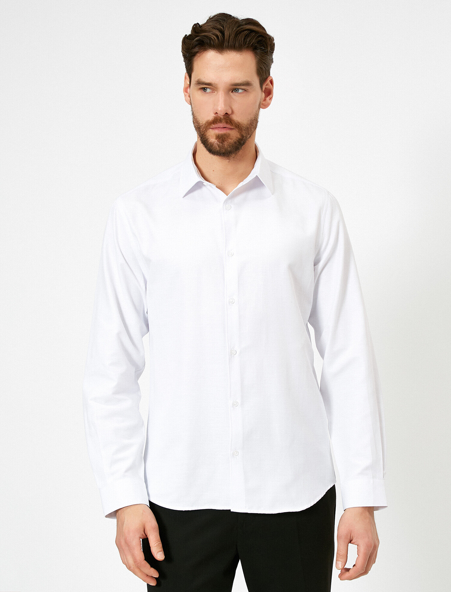   Düğmeli Yaka Uzun Kollu Dar Kesim Smart Gömlek Non Iron