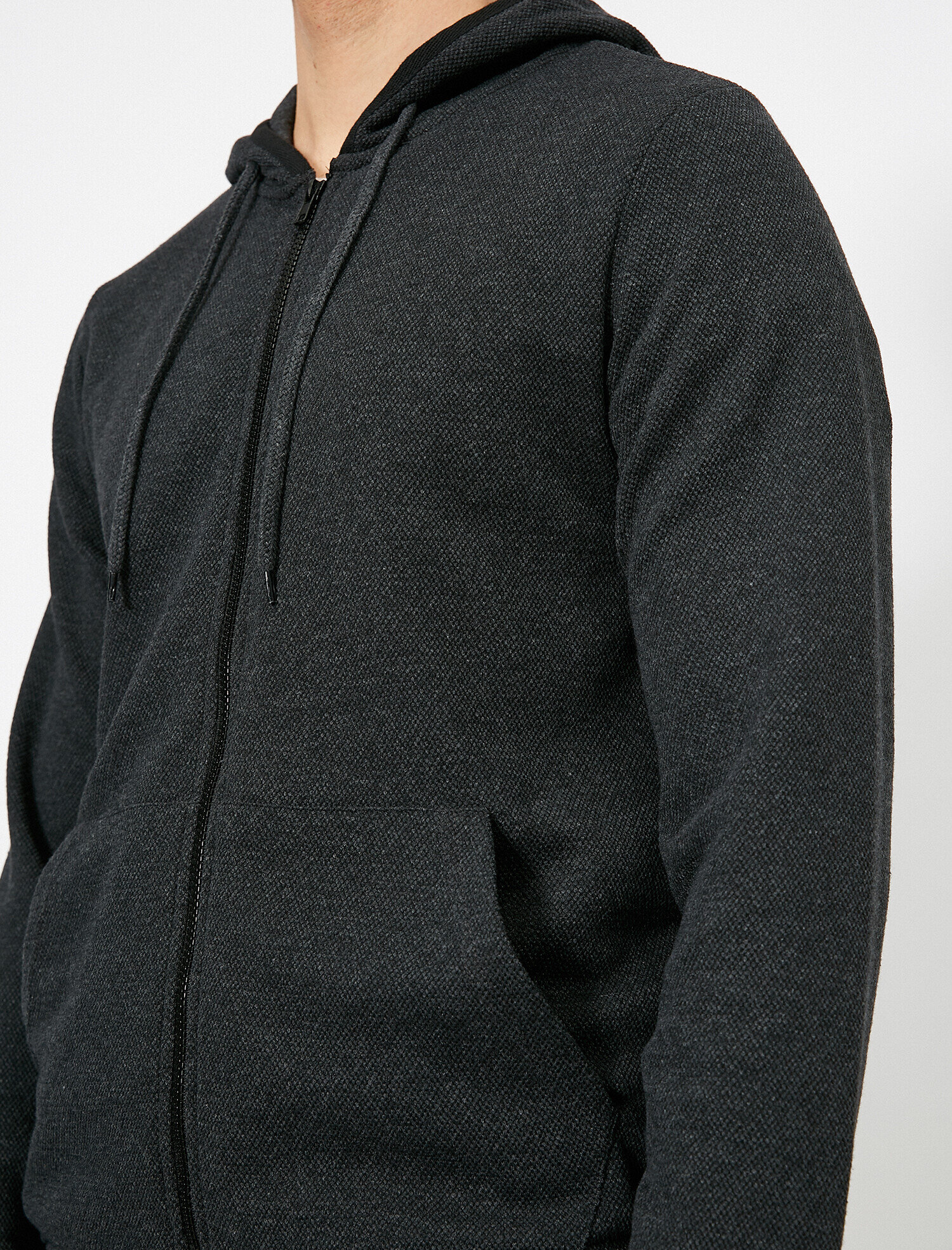   Kapüşonlu Fermuarlı Kanguru Cepli Kontrast Biyeli Sweatshirt