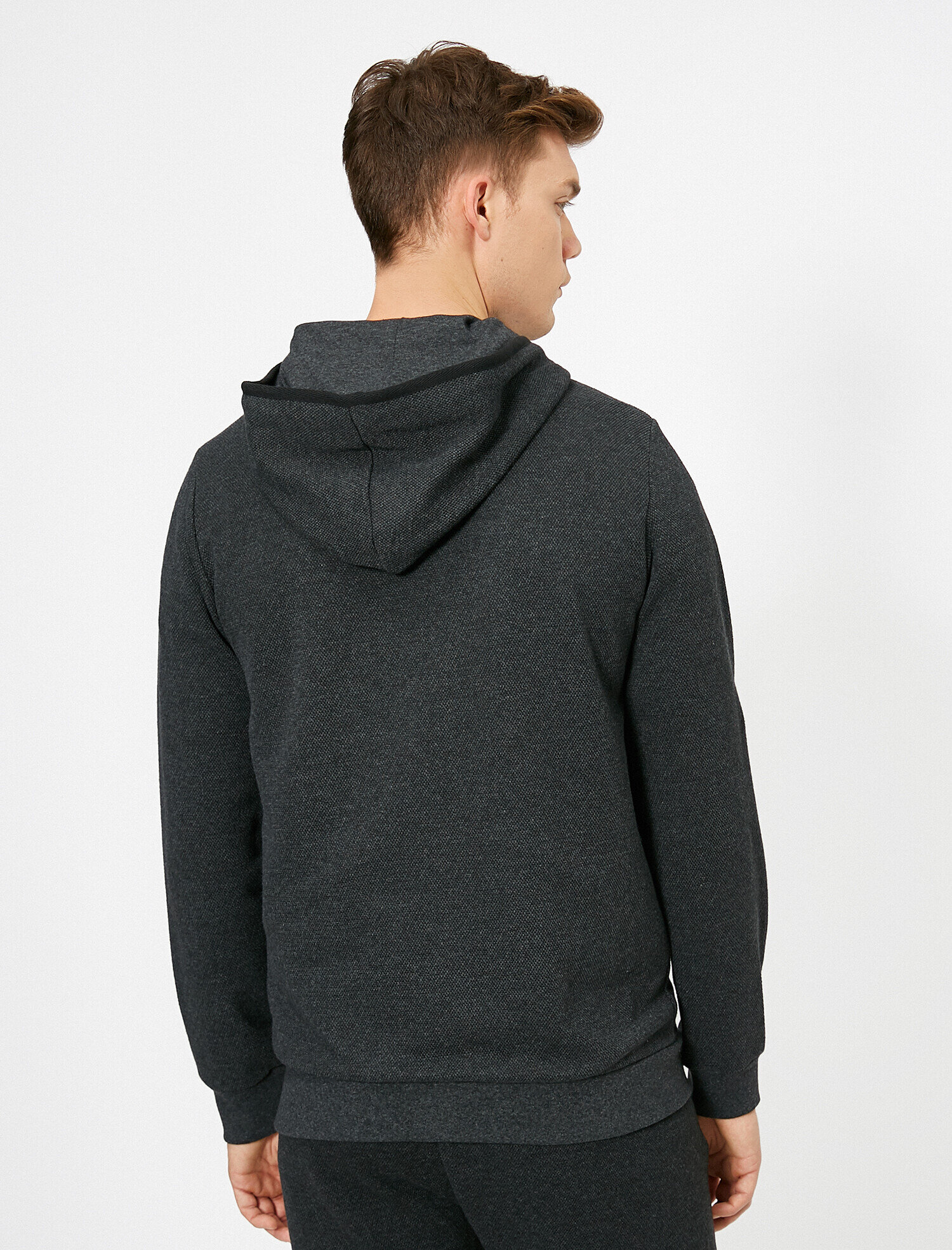   Kapüşonlu Fermuarlı Kanguru Cepli Kontrast Biyeli Sweatshirt