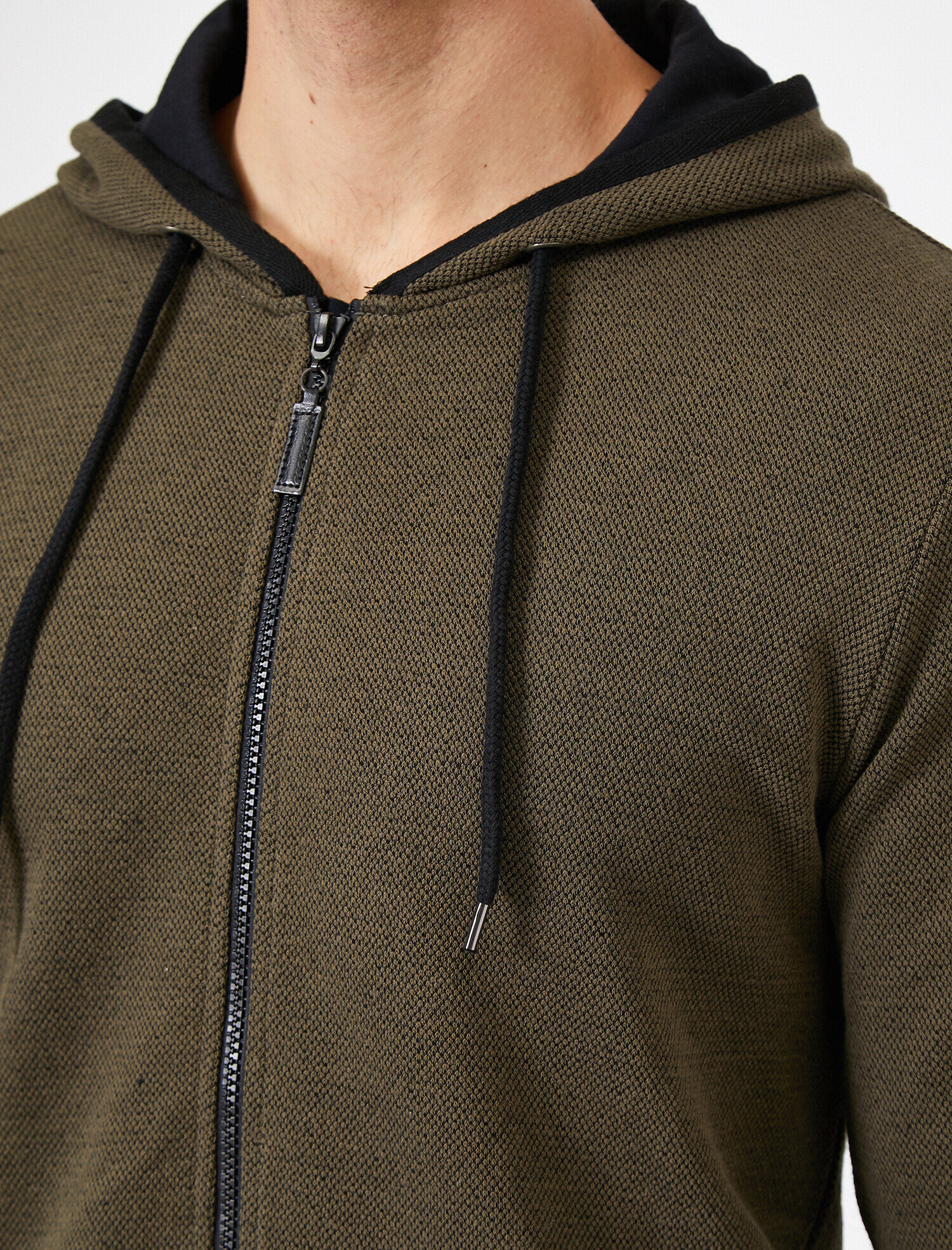   Kapüşonlu Fermuarlı Kanguru Cepli Kontrast Biyeli Sweatshirt