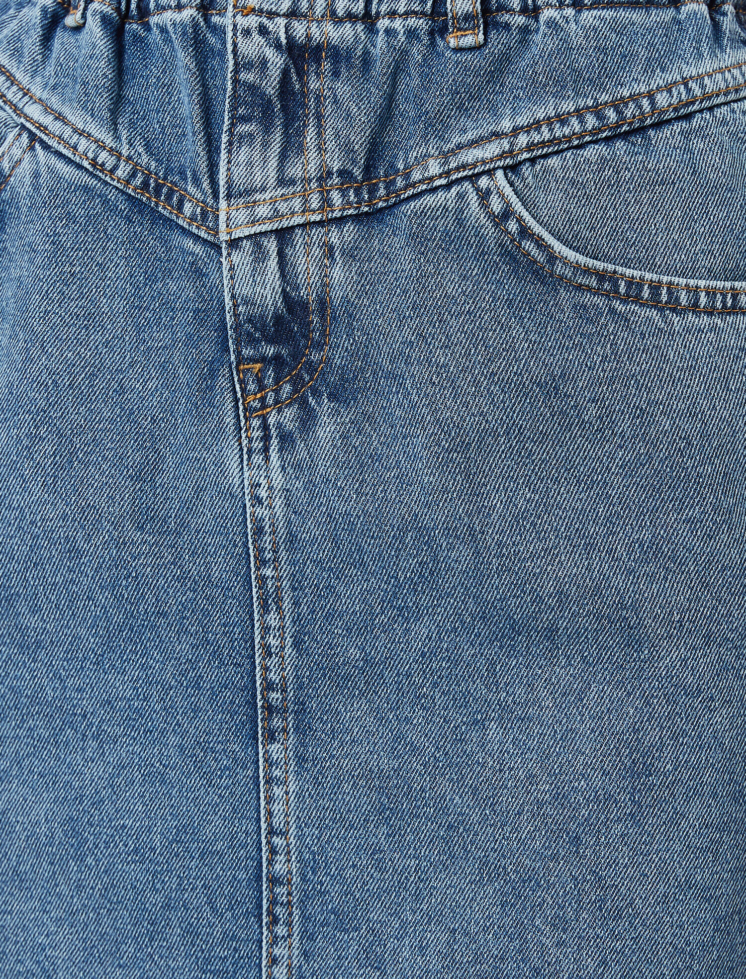   Organik Pamuk Bel Detaylı Yırtmaçlı Kot Etek