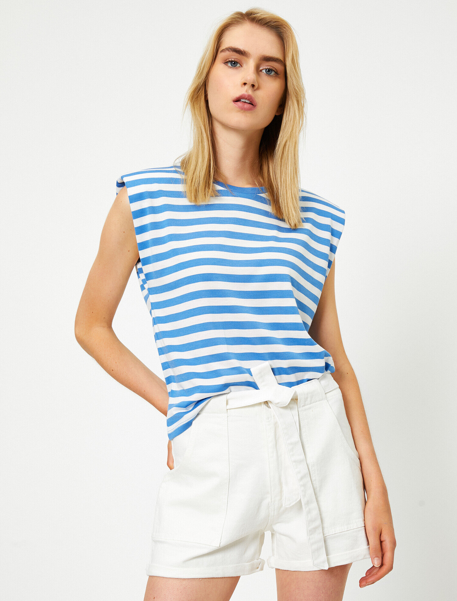   Bisiklet Yaka Kolsuz Çizgili Tişört