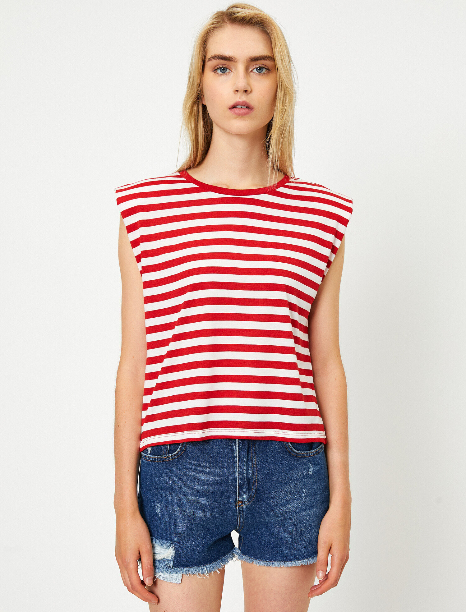   Bisiklet Yaka Kolsuz Çizgili Tişört