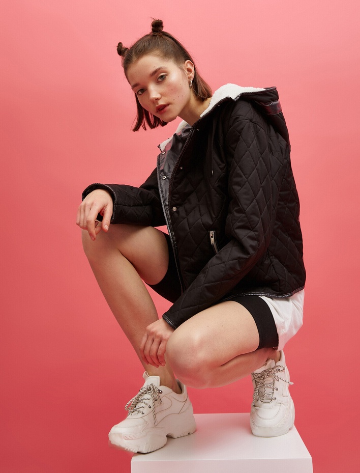  Suni Kürk Detaylı Kapitoneli Ceket