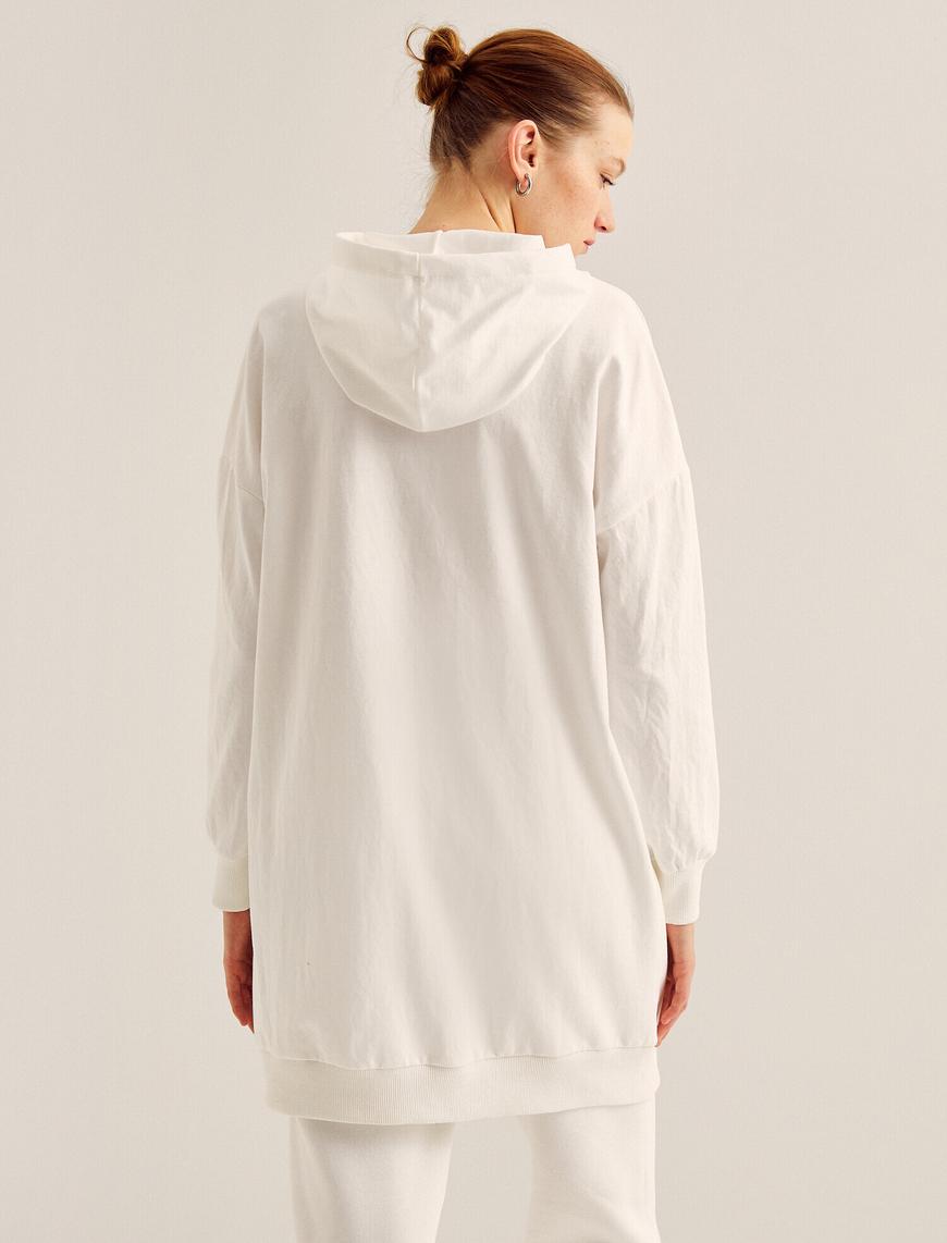   Kapüşonlu Cepli Uzun Sweatshirt