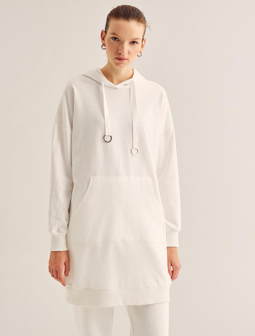   Kapüşonlu Cepli Uzun Sweatshirt