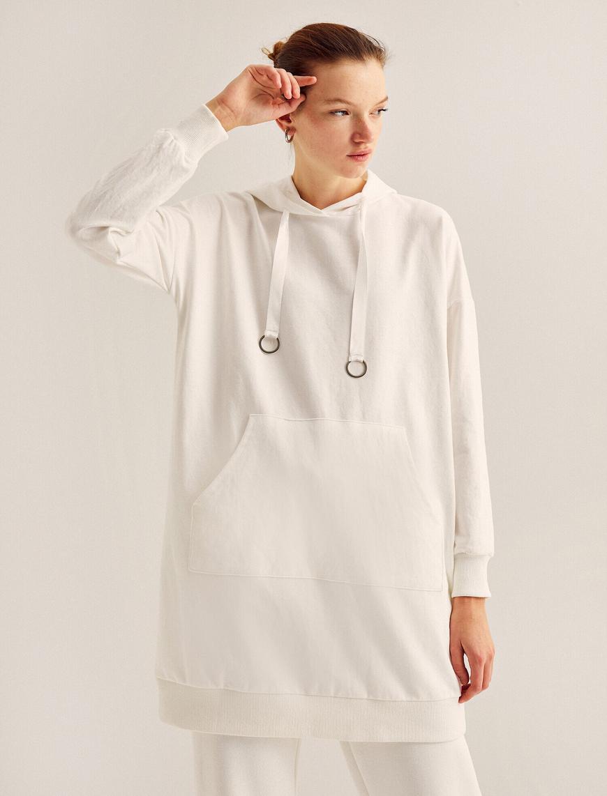   Kapüşonlu Cepli Uzun Sweatshirt