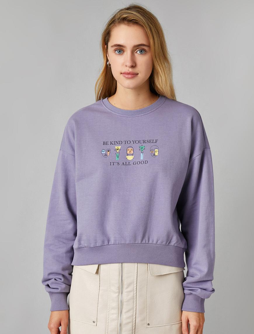   Baskılı Kapüşonlu Crop Sweatshirt